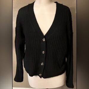 Freshman 1996 V-Neck Button Up SOFT Cardigan Sweater Sz M Black Women's